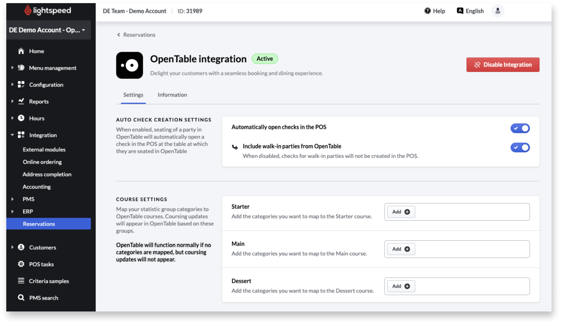 Setting up the OpenTable integration Lightspeed Restaurant (KSeries)