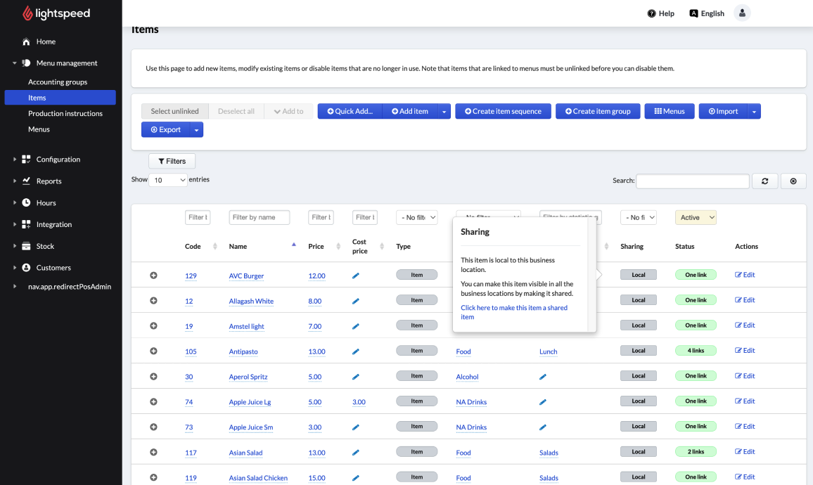 Sharing menus with business locations – Lightspeed Restaurant (K-Series)