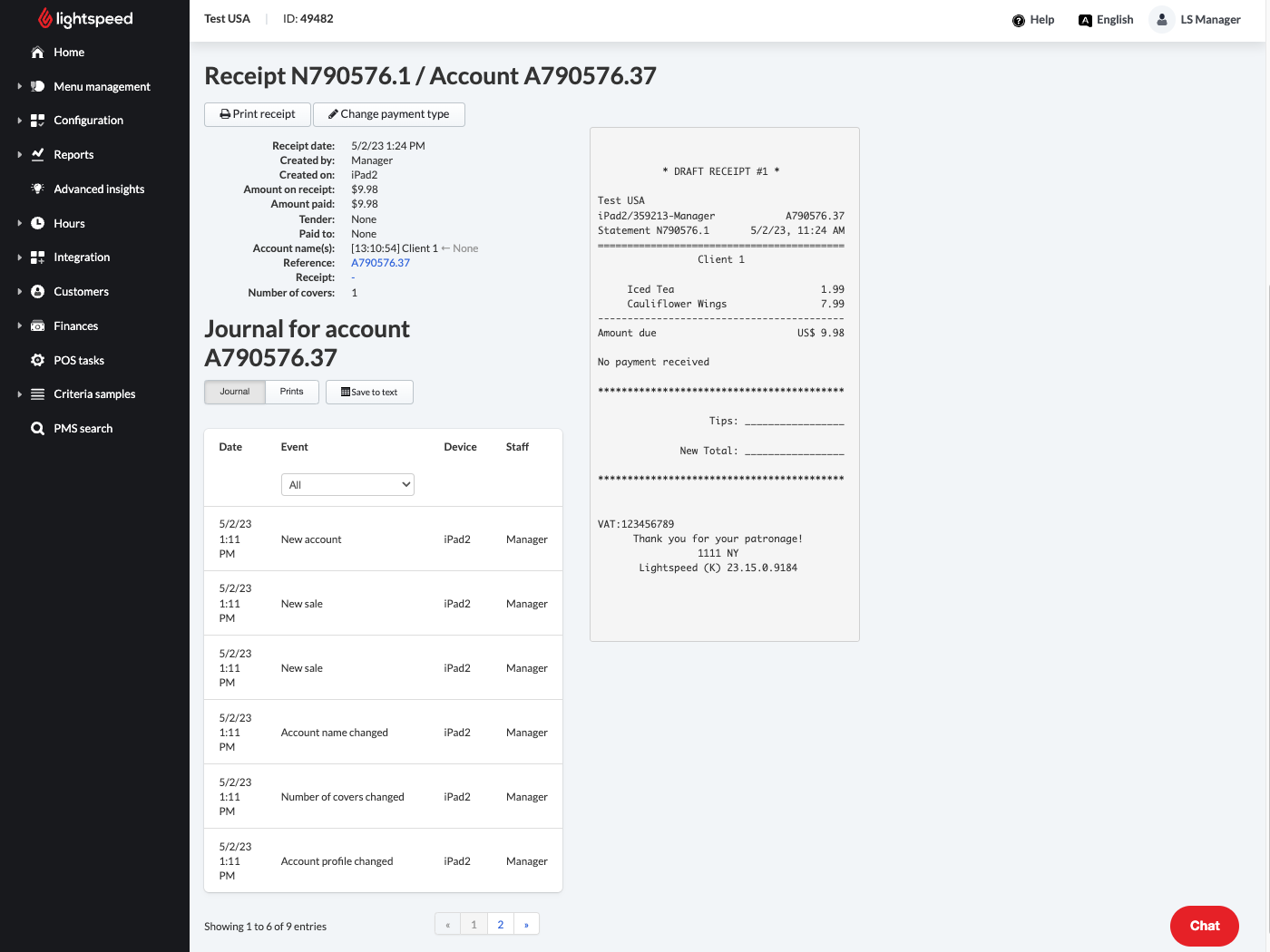 Image displays the detailed view of a receipt in the Draft Receipt report.