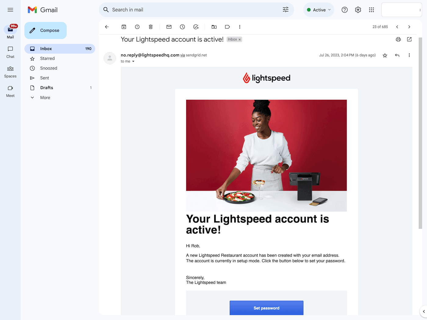Lightspeed account activation email
