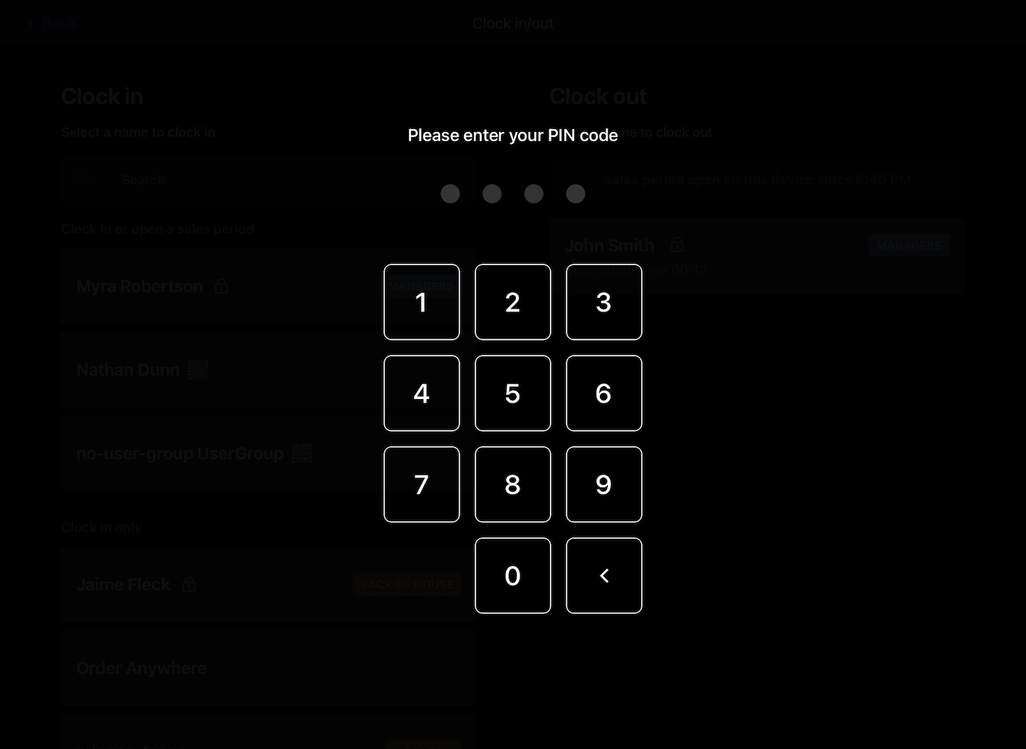 Pincode-Eingabebildschirm mit Tastatur