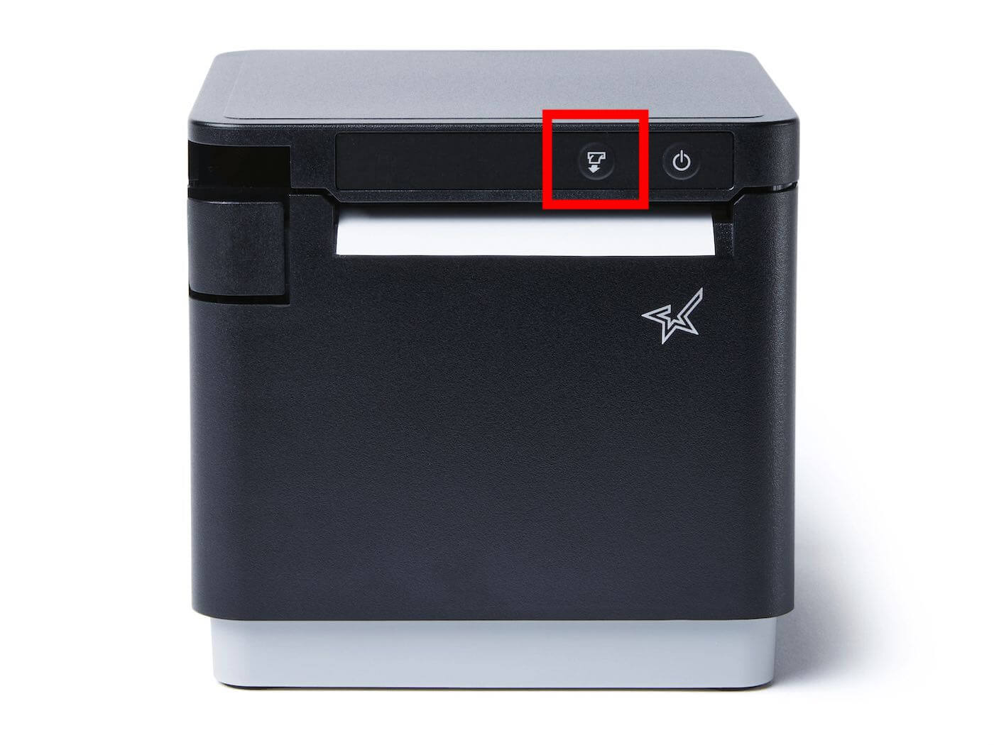 Printer with feed button highlighted