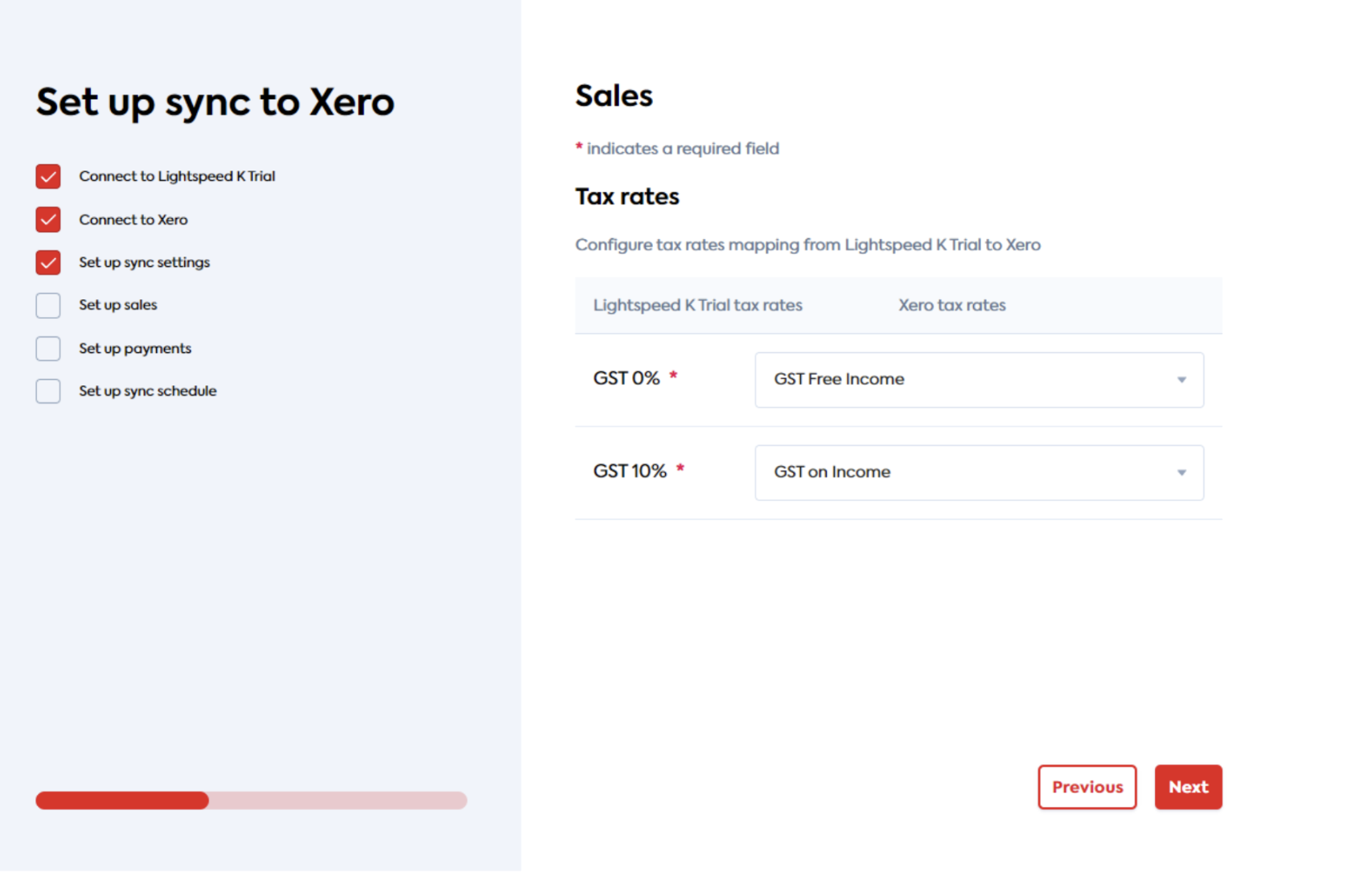 Sales account page with drop-down menus for tax rates
