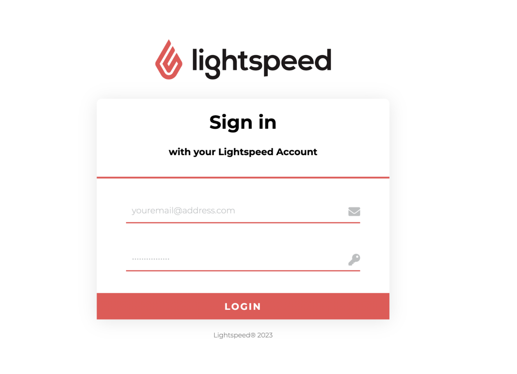 Lightspeed sign in page with email and password fields