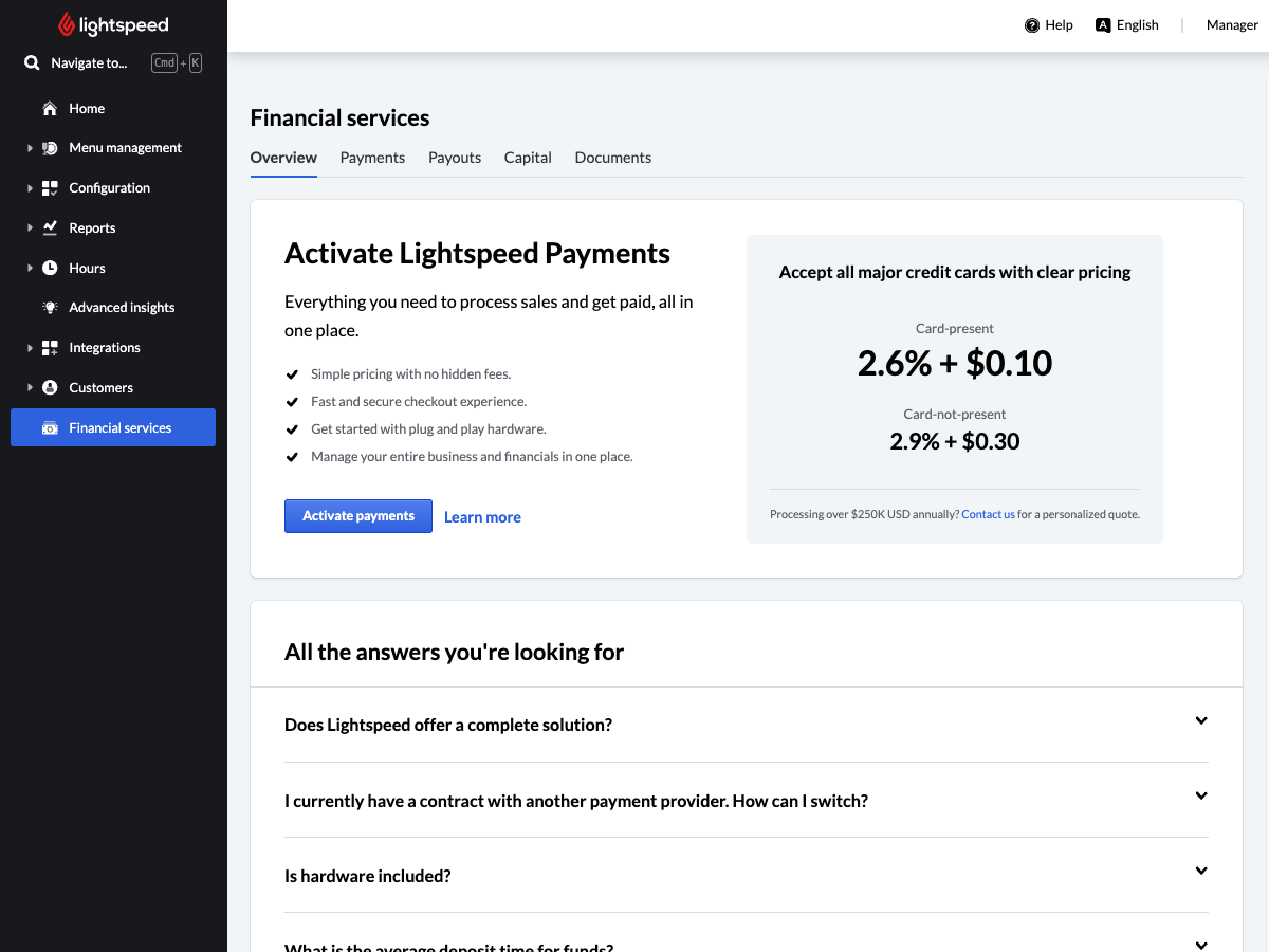 Applying for Lightspeed Payments Lightspeed Restaurant (KSeries)