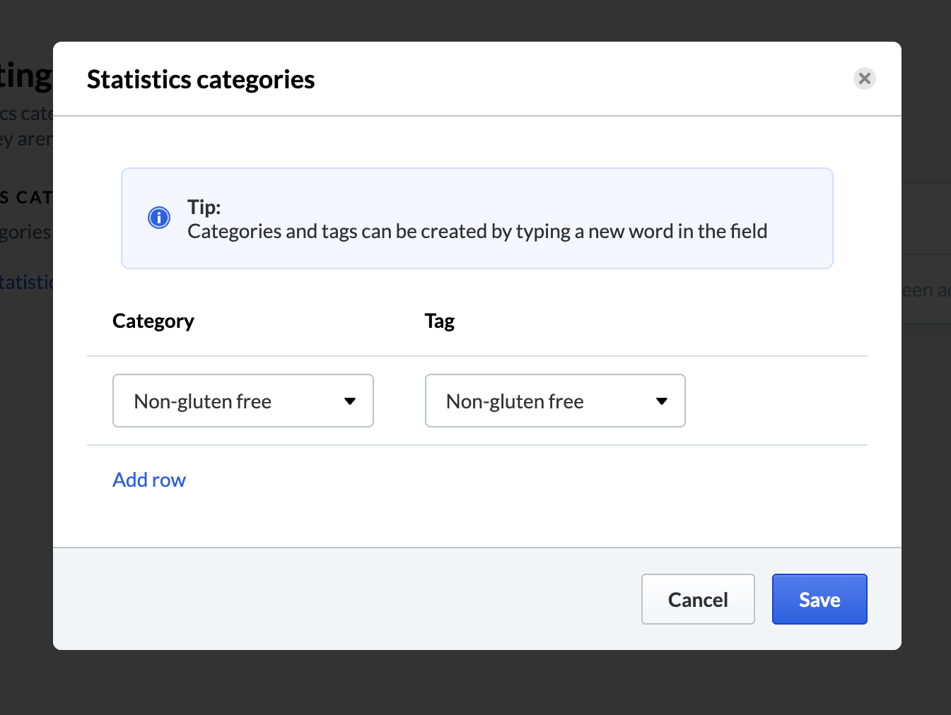 The 'Category' and 'Tag' fields filled in examples in the statistics category prompt
