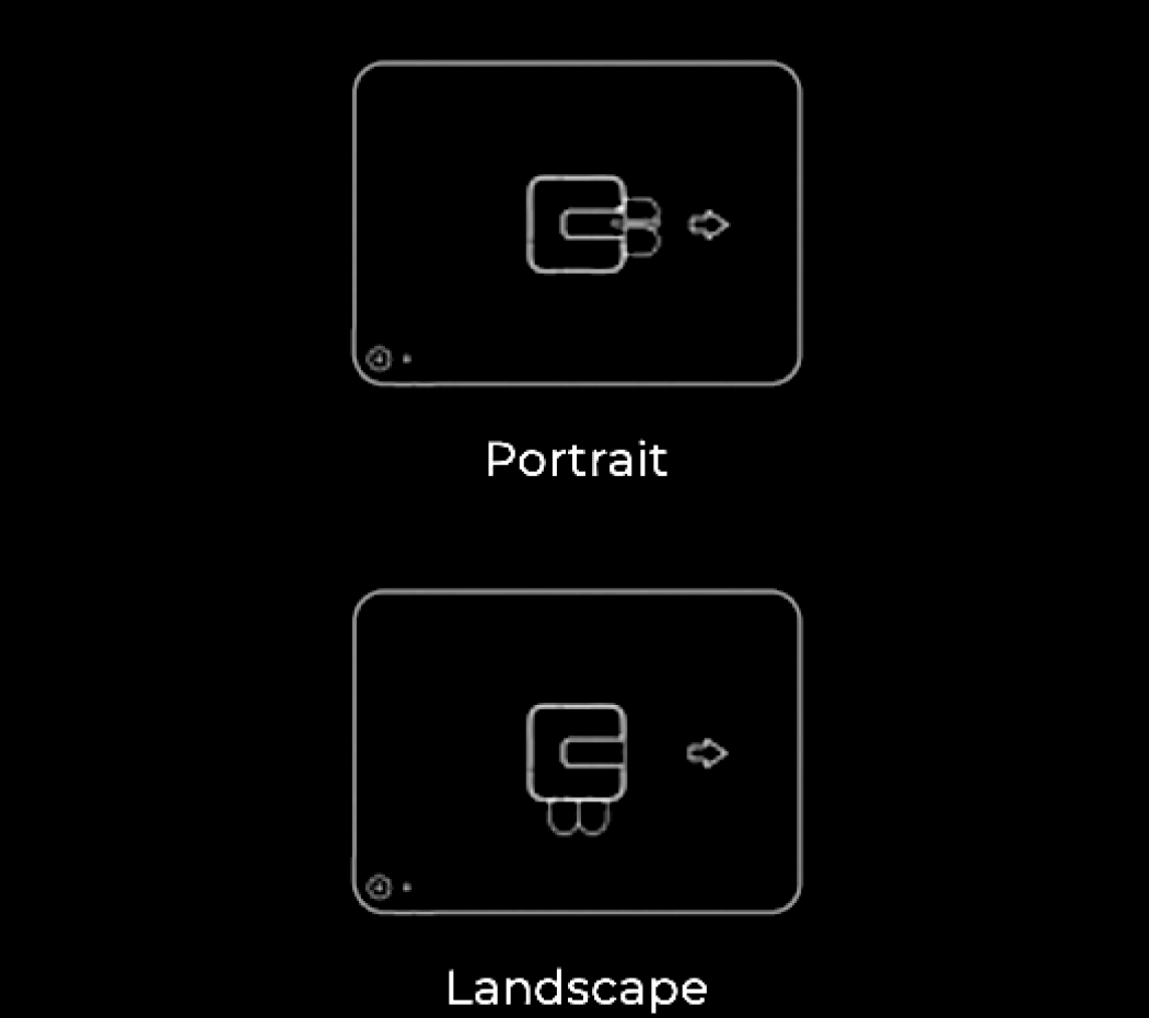 Portrait and landscape views of the tablet connector plate