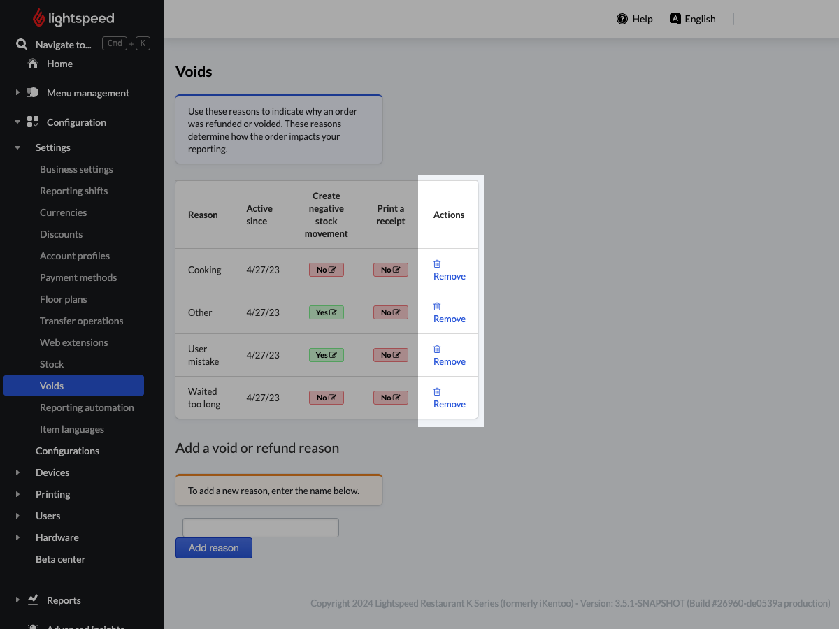 Understanding void reasons Lightspeed Restaurant (KSeries)