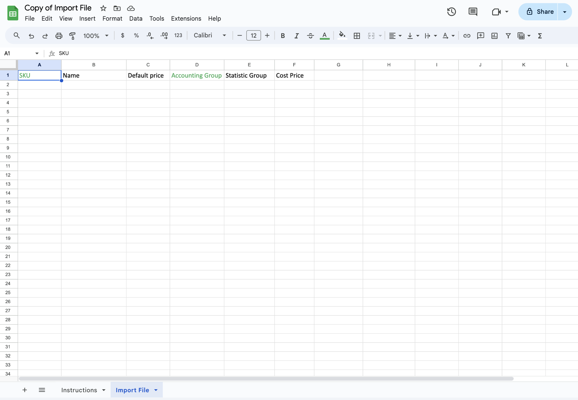 Blank copy of Import template tab 2