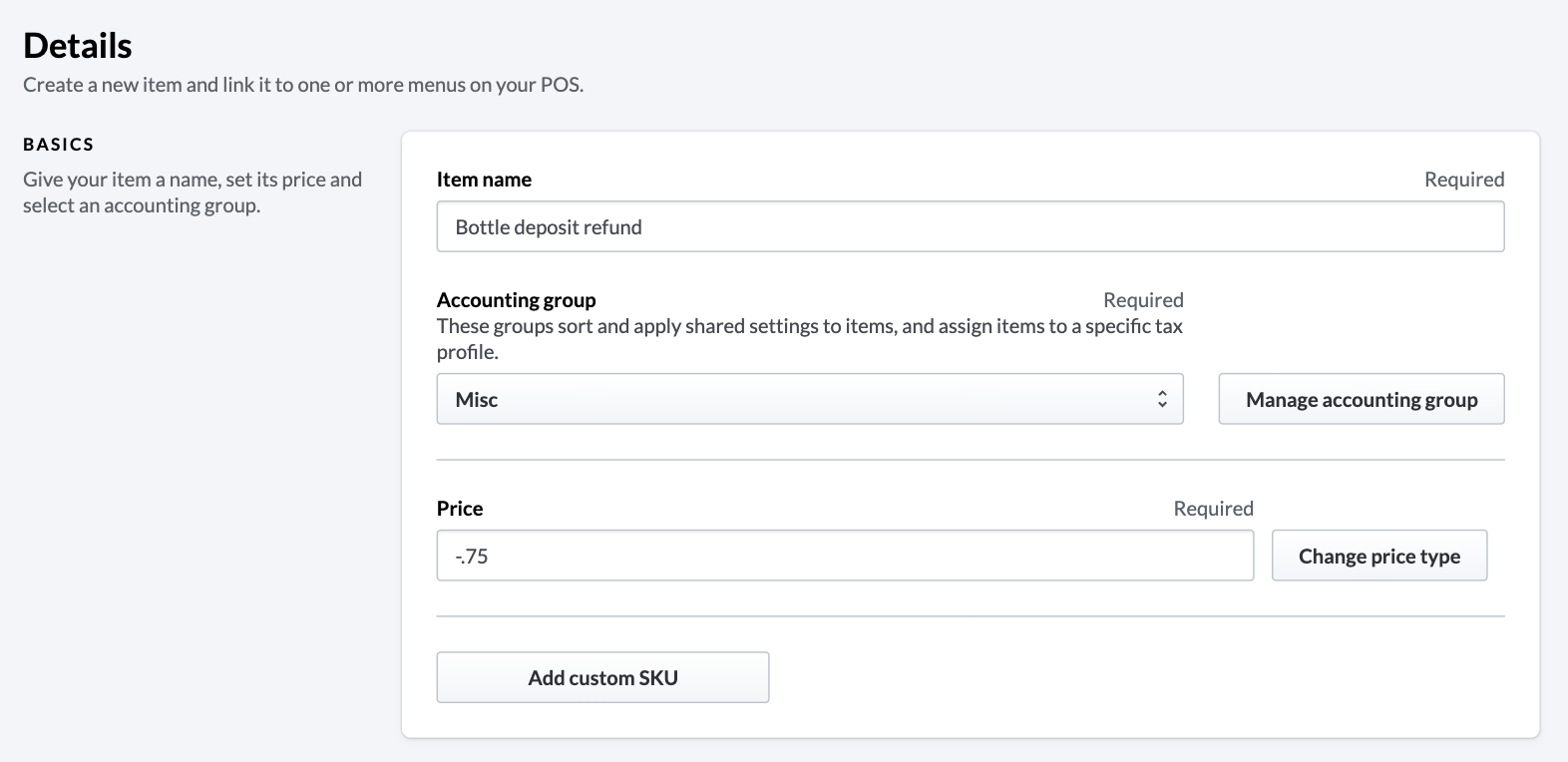 Bottle deposit refund settings