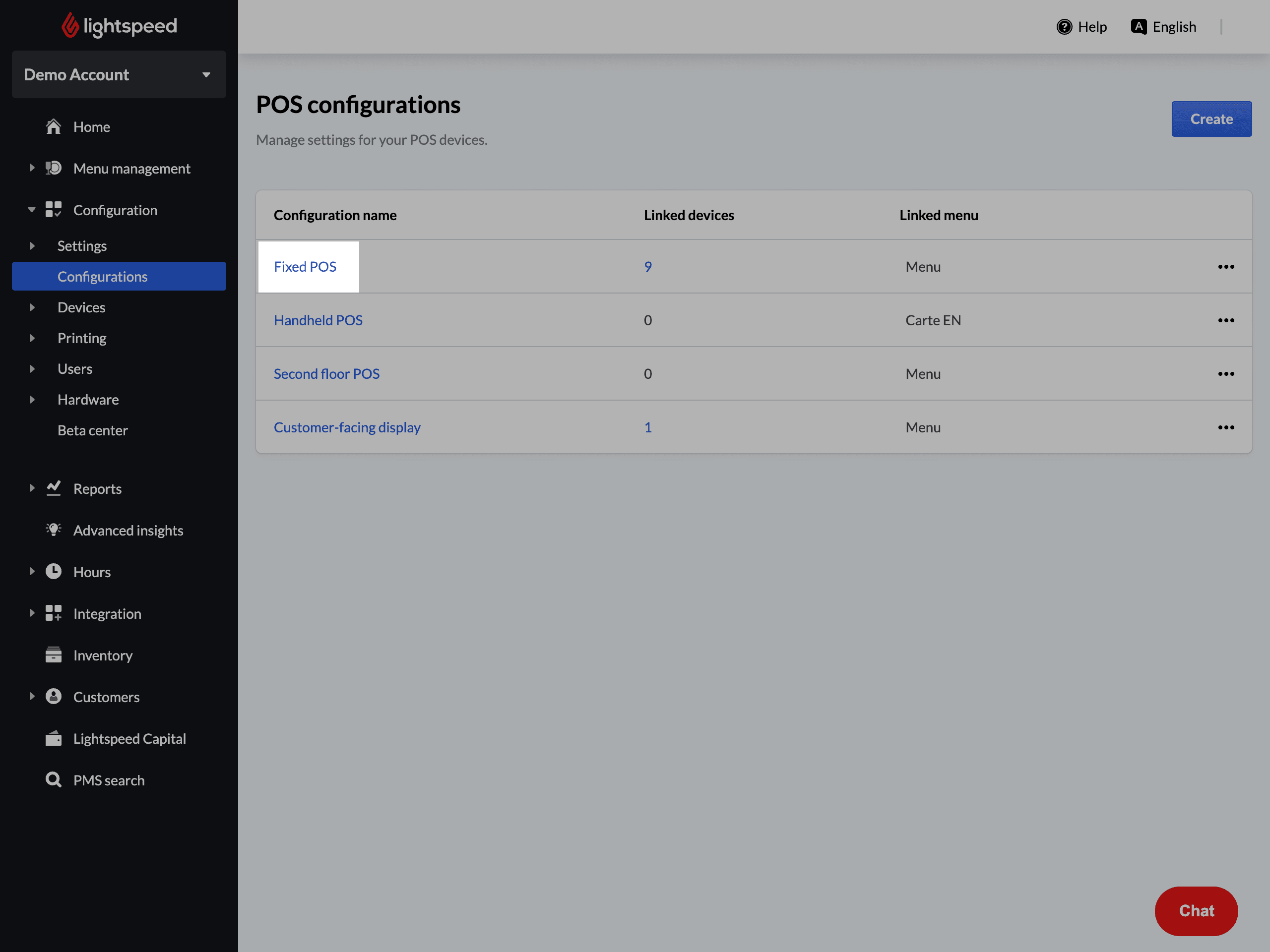 Page Configurations des caisses, le nom d’une configuration est mis en évidence.