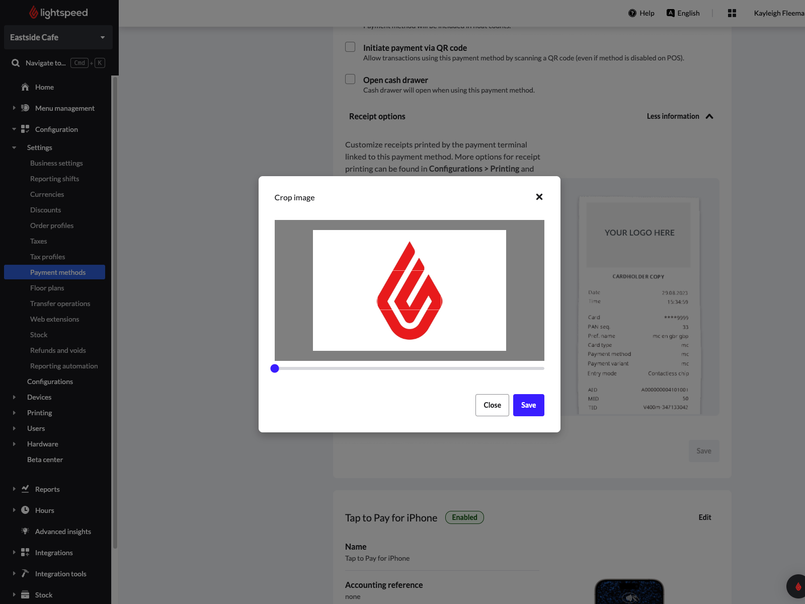 Image displays the module for uploading and editing your logo.