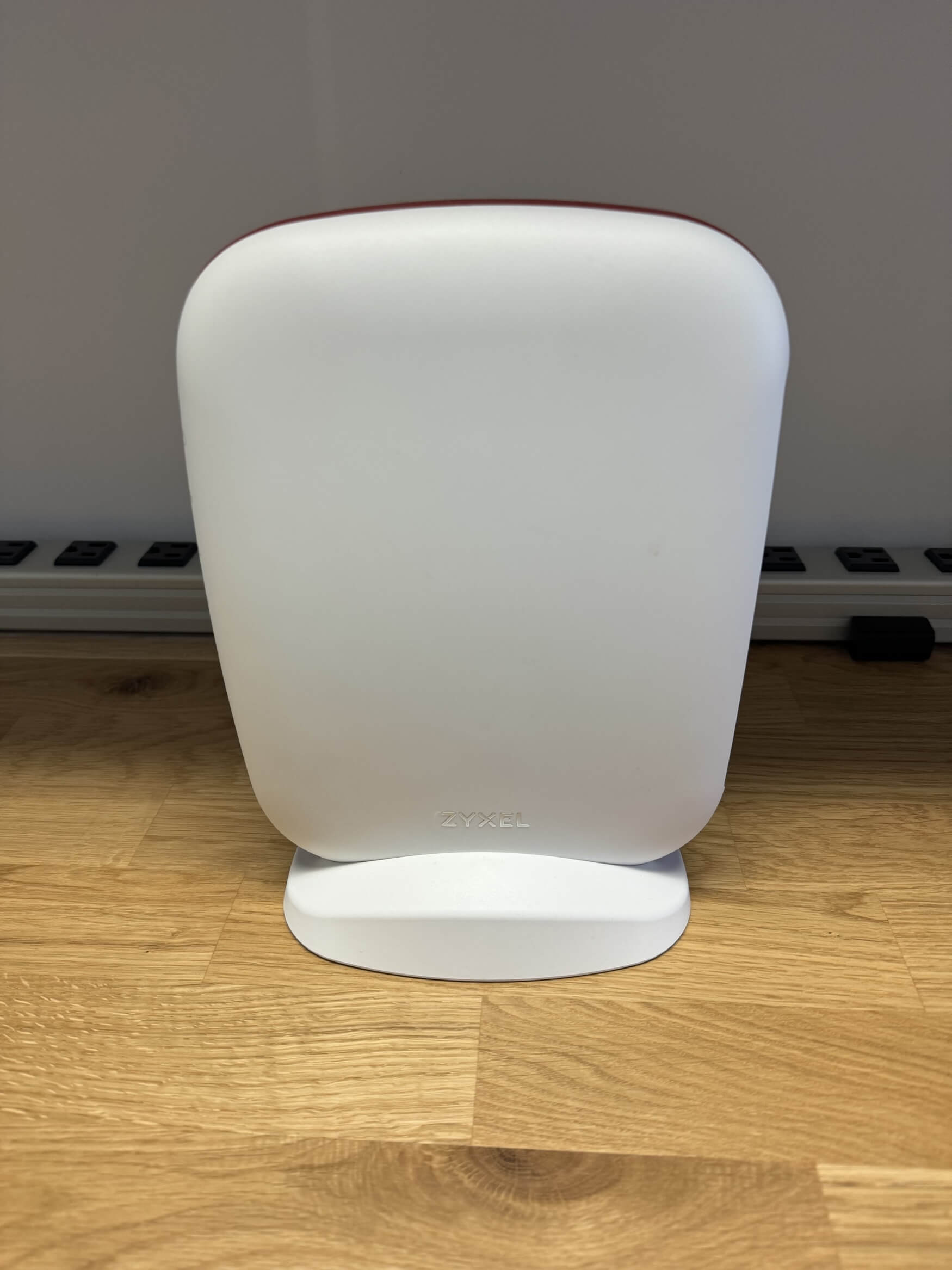 The Zyxel router, sitting on a desk.