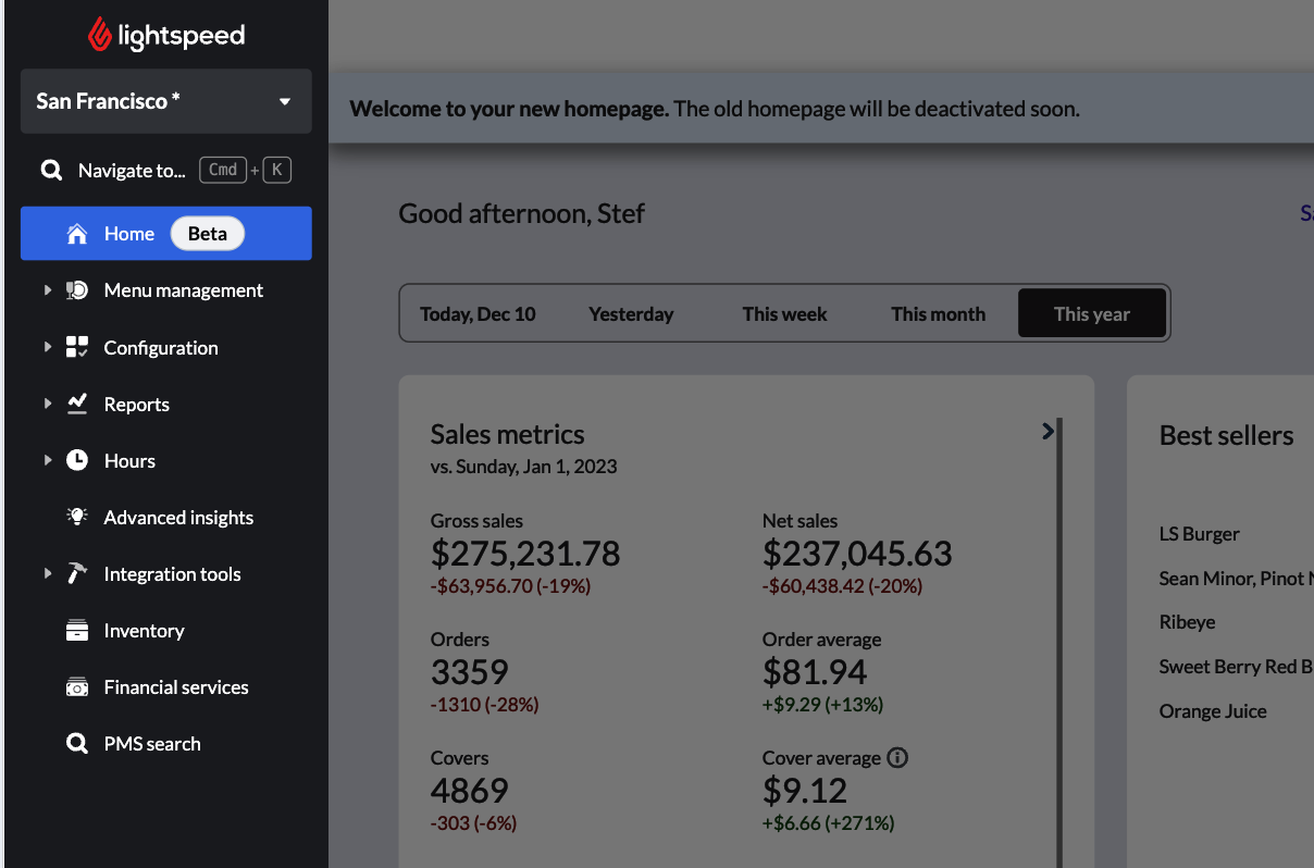 Dashboard with navigation menu highlighted