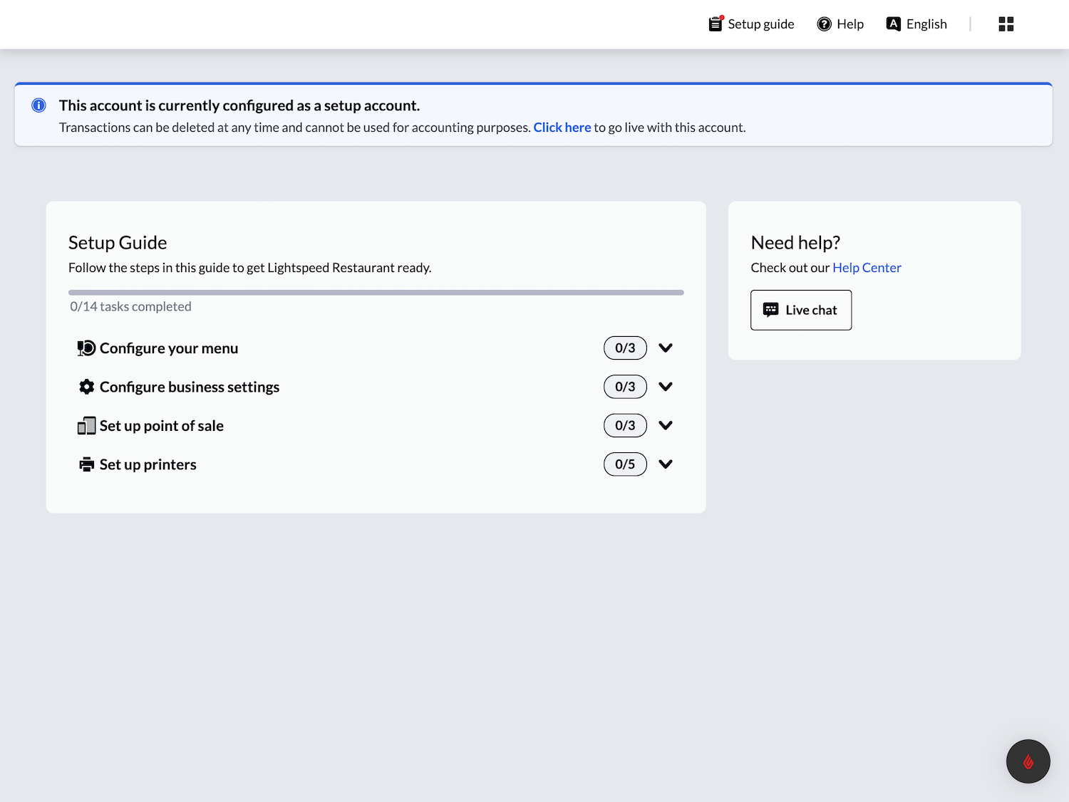 Page du guide de configuration du back-office