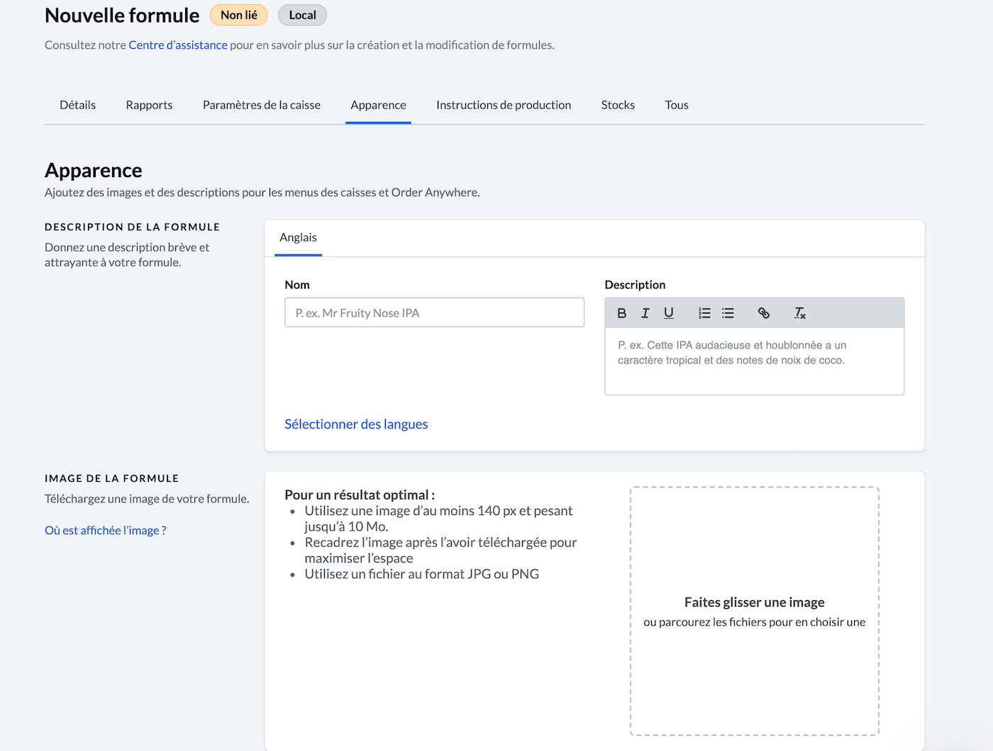Définir l’apparence et la description de la formule