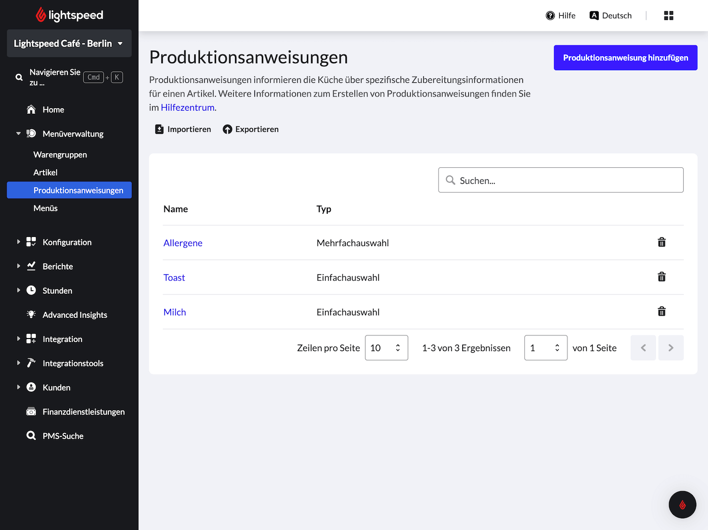 Produktionsanweisungen Hauptseite
