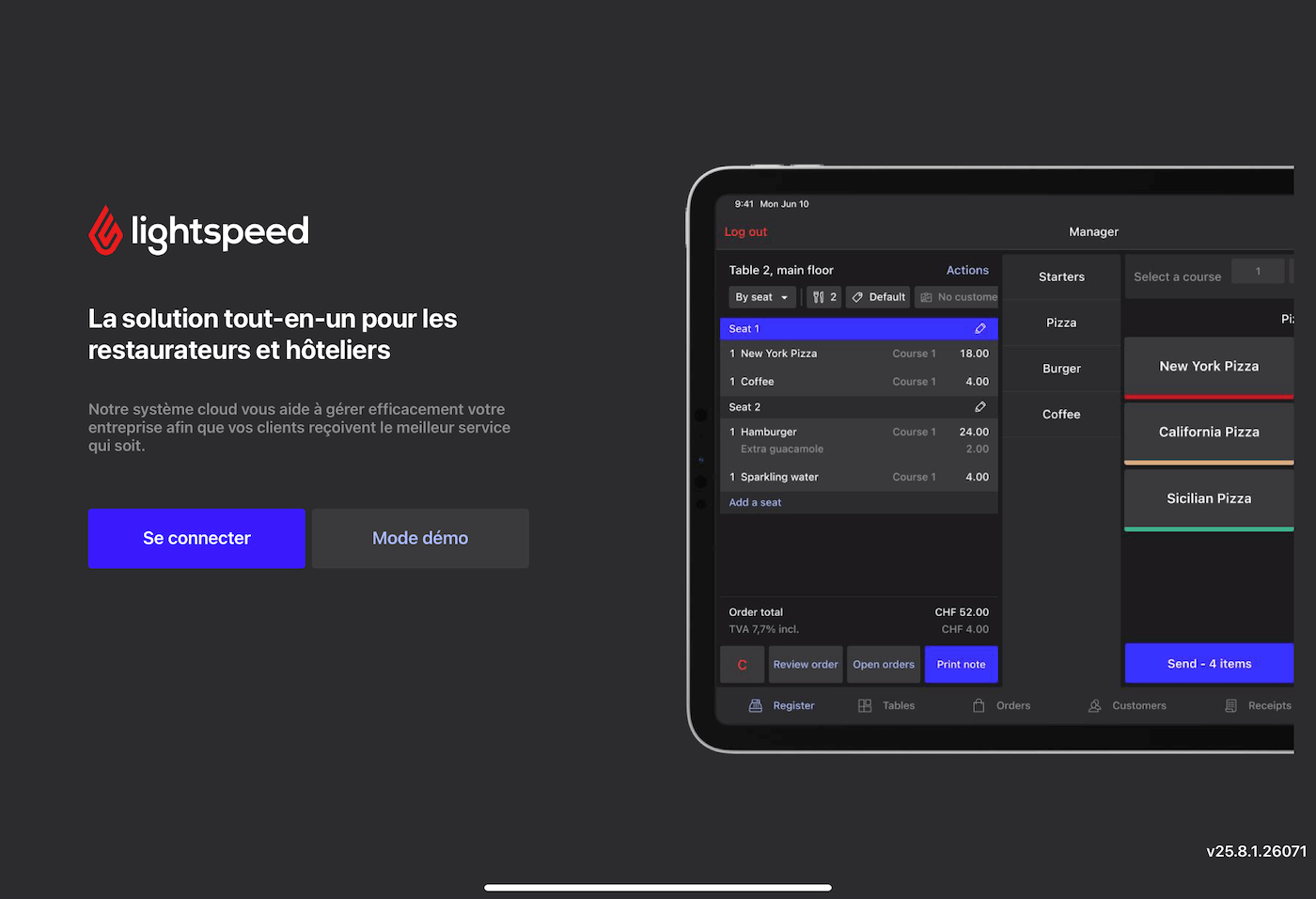 Écran de lancement de l’application Restaurant POS, depuis lequel la caisse peut être reconnectée.