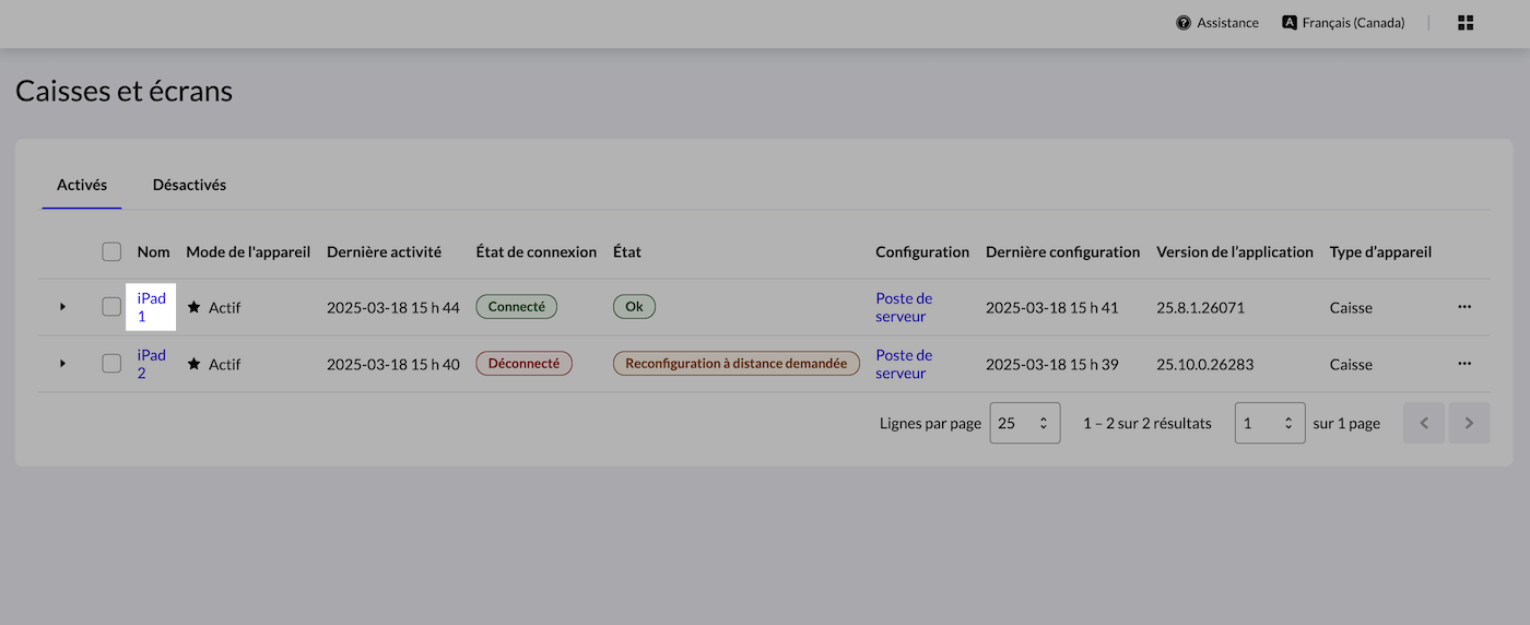Page Caisses du back-office présentant trois caisses.