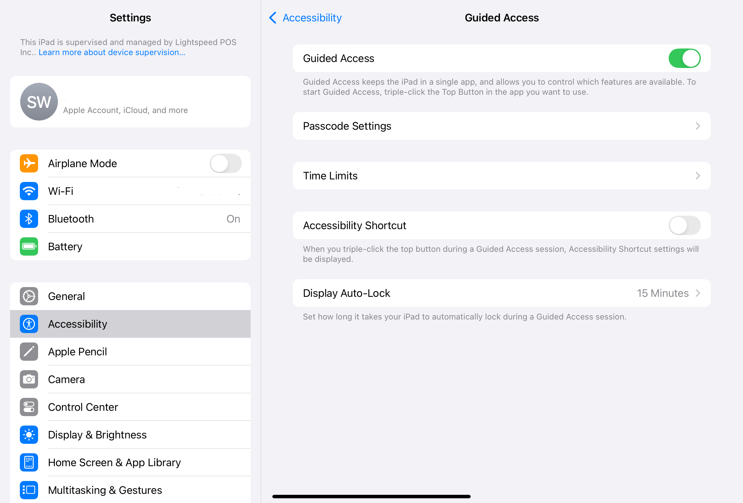 The Guided Access option toggled on