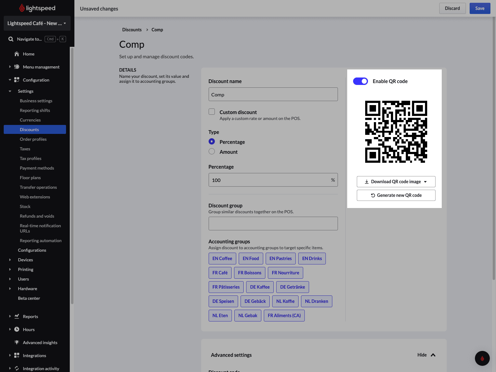 QR Code options for Discounts