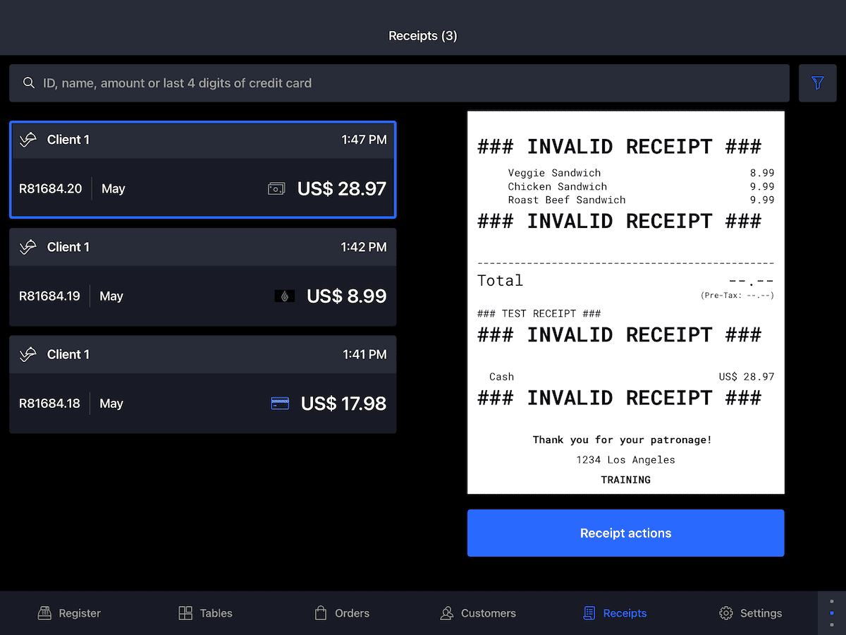 L’image montre une copie numérique d’un ticket école dans Lightspeed POS.