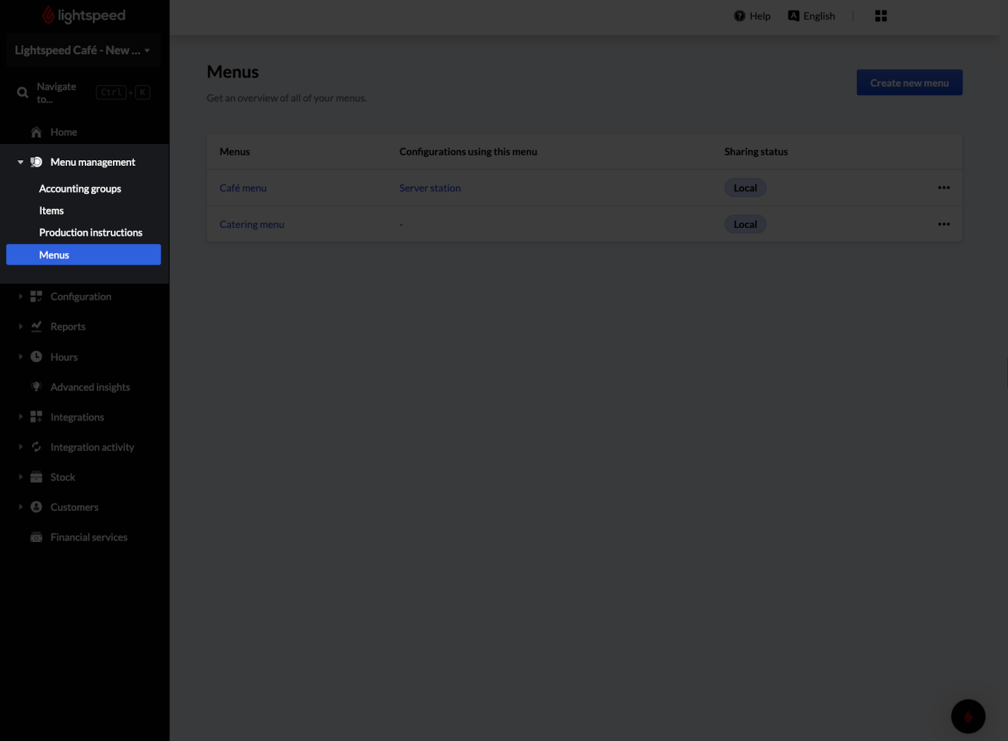 Liste Gestion des menus