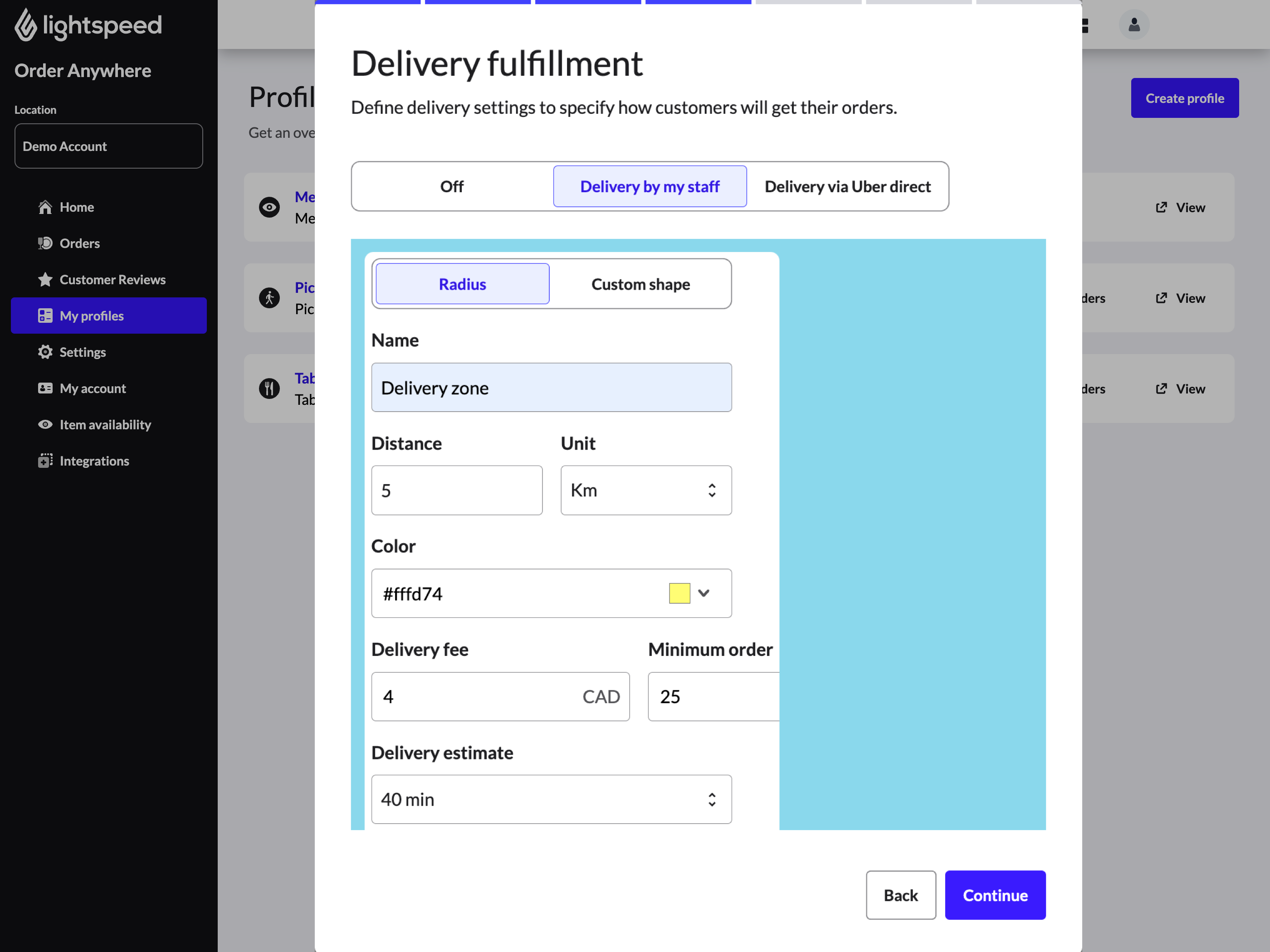 The Delivery fulfillment pop-up window