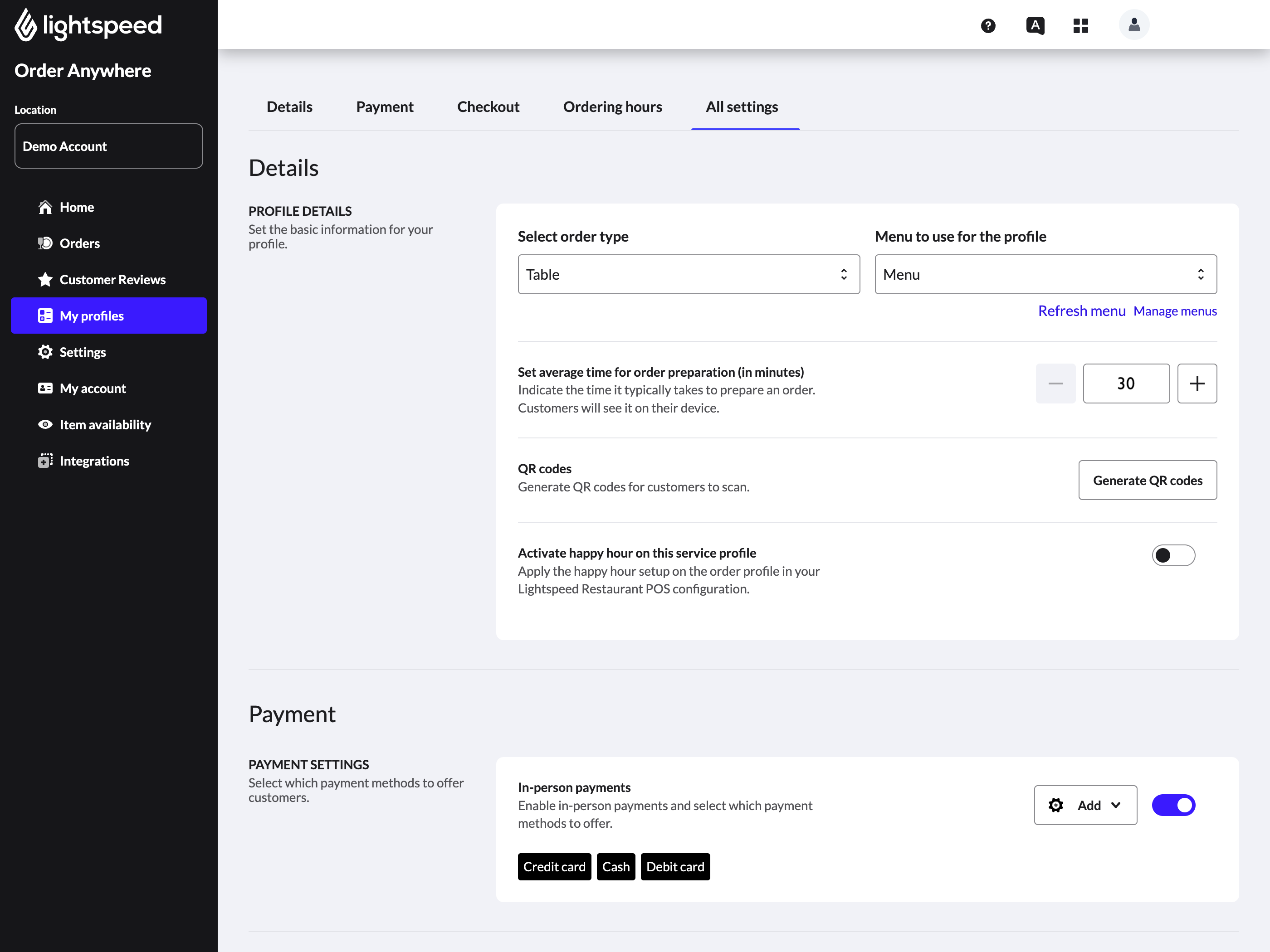 The profile details section in Back Office