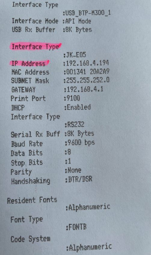 Exemple d’une page d’autotest imprimée.