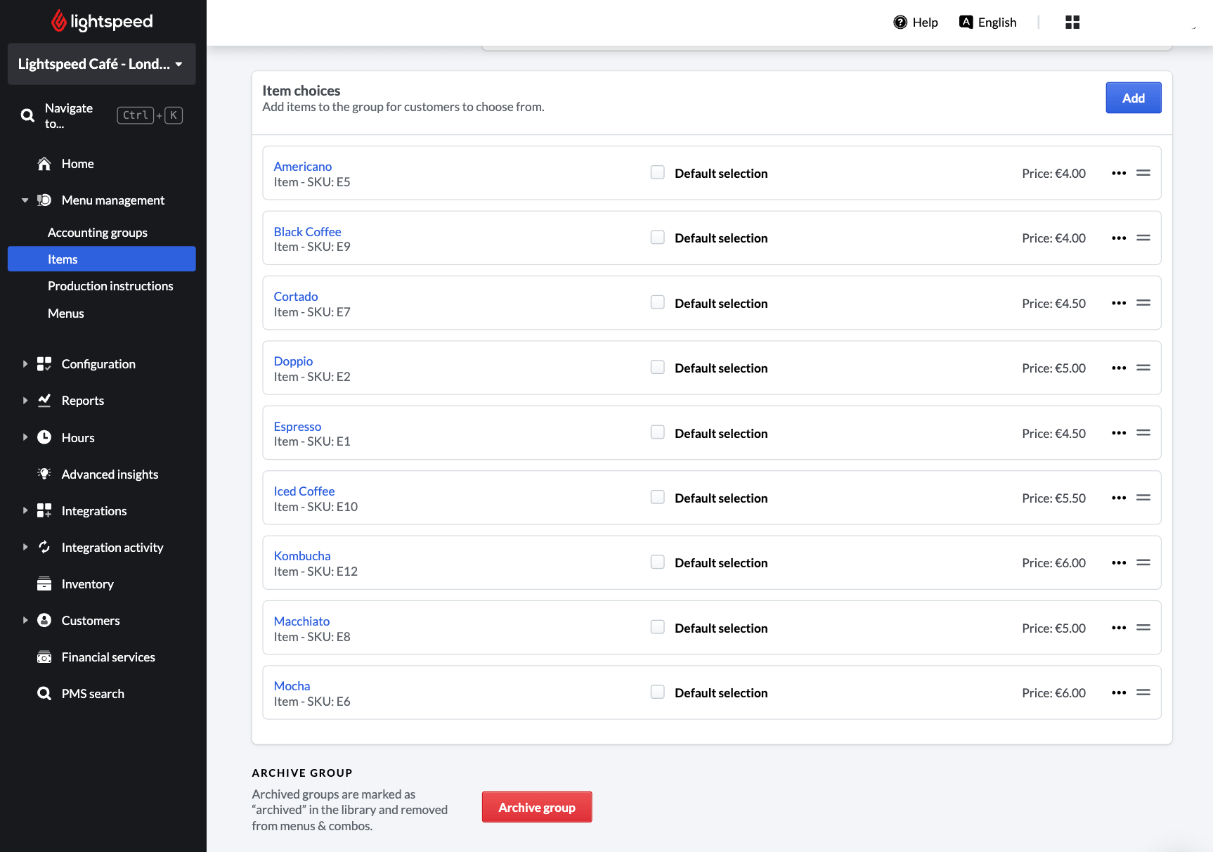 Les articles disponibles dans un groupe d’articles