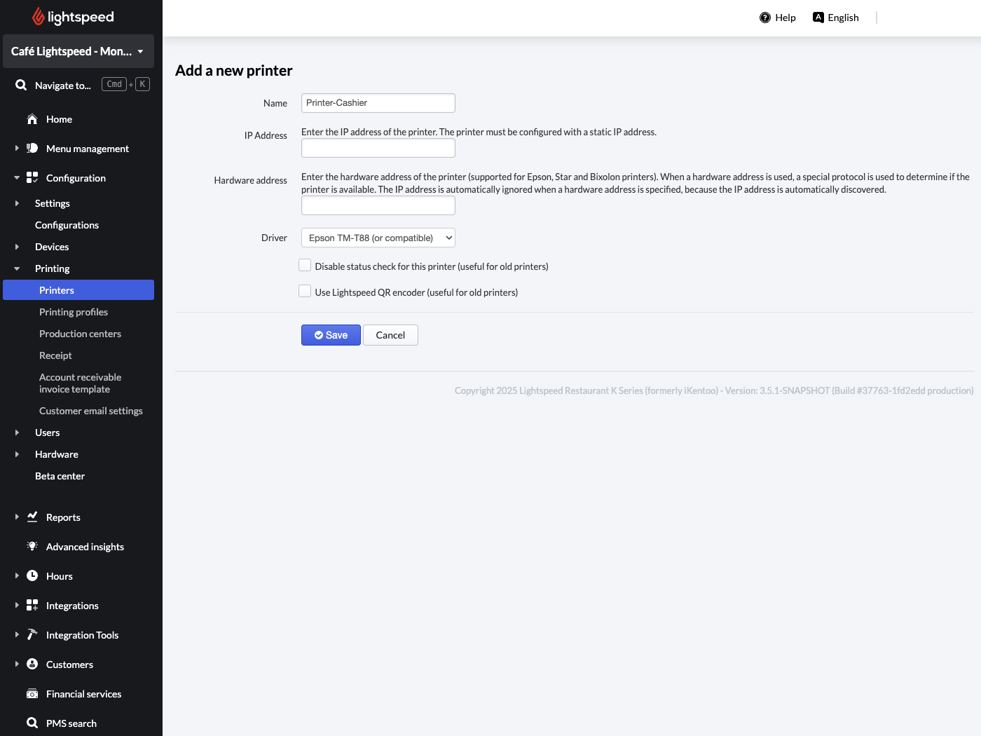 Configuration de l’imprimante Star SP 700 dans le back-office