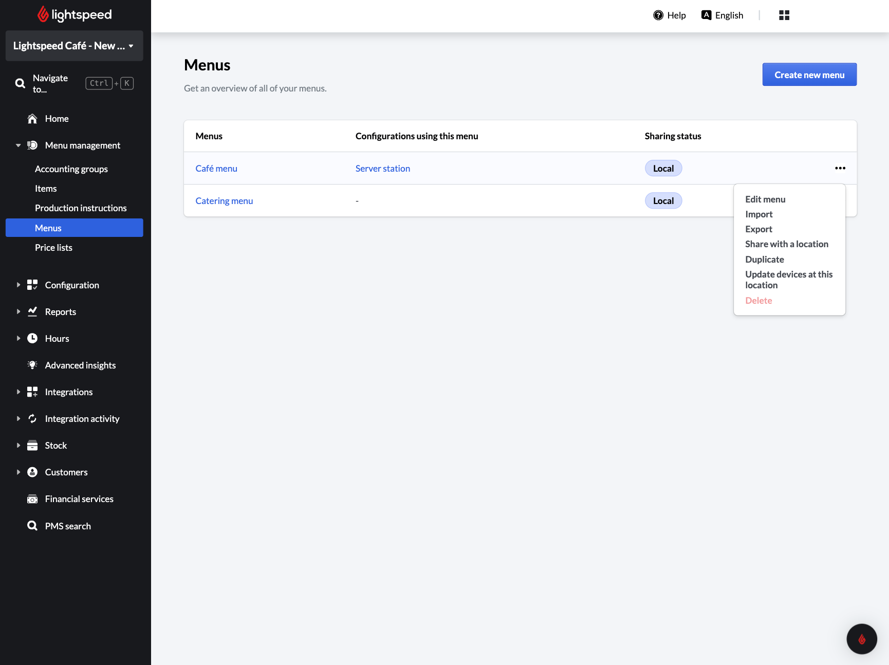 Menu met drie puntjes van backoffice