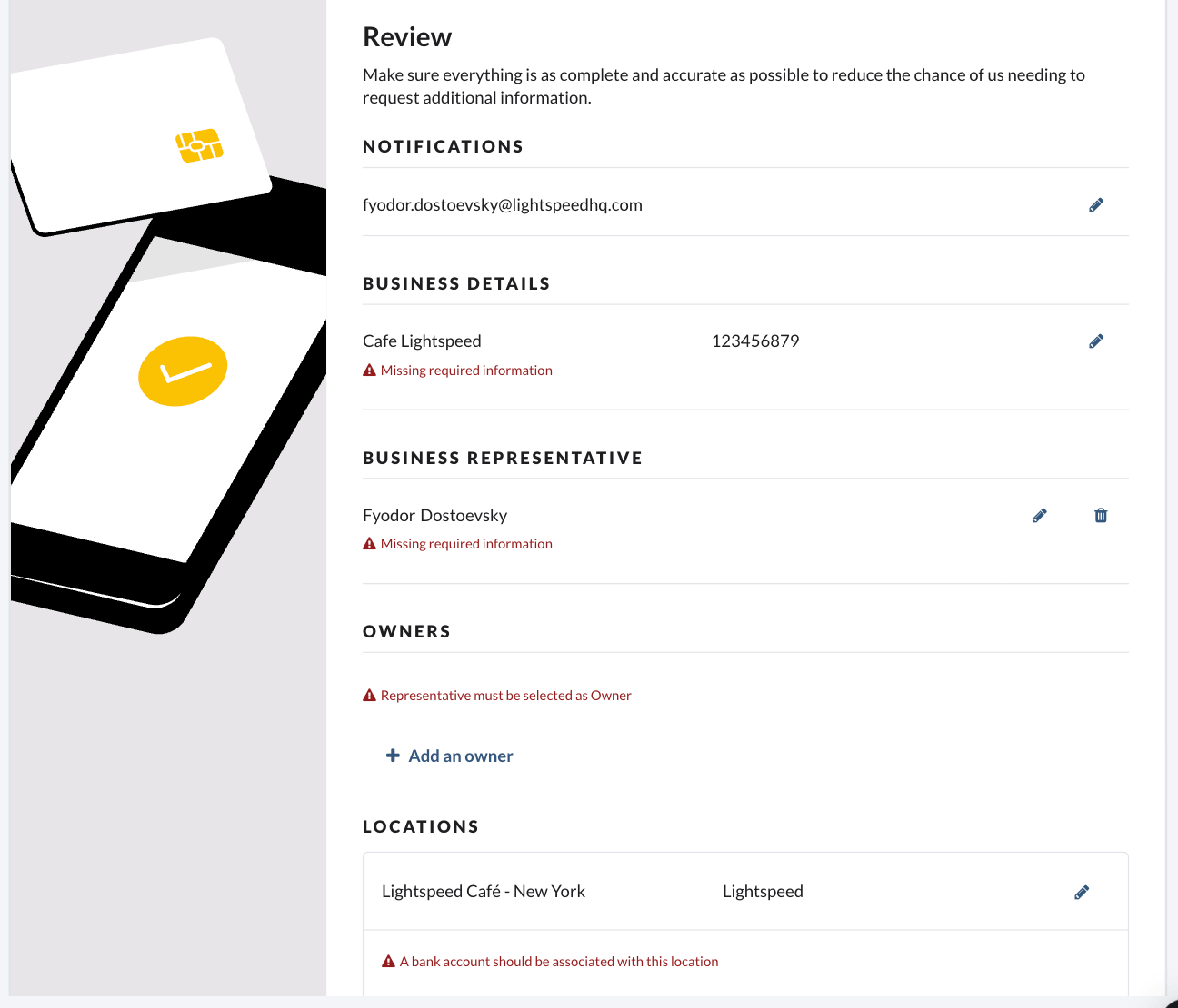 Review details screen