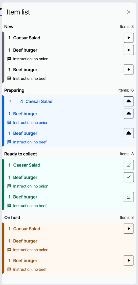 Items list with icons
