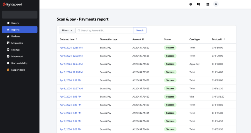 Rapport de paiement Scanner pour payer présentant plusieurs paiements