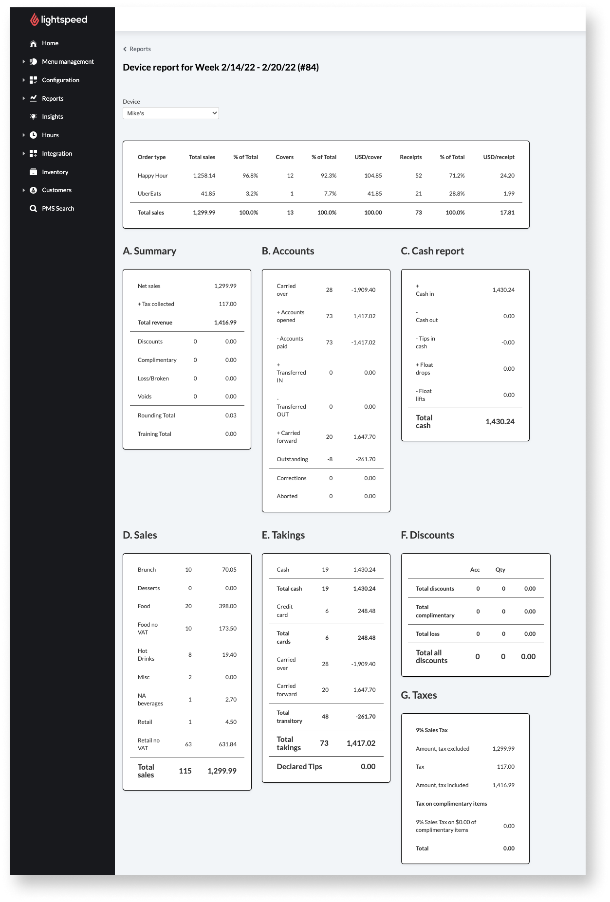 Device Reports sections