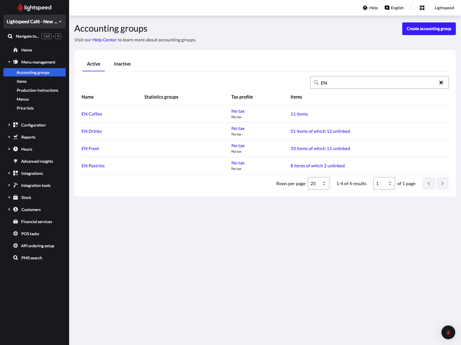 Edit Accounting group to add a statistics category
