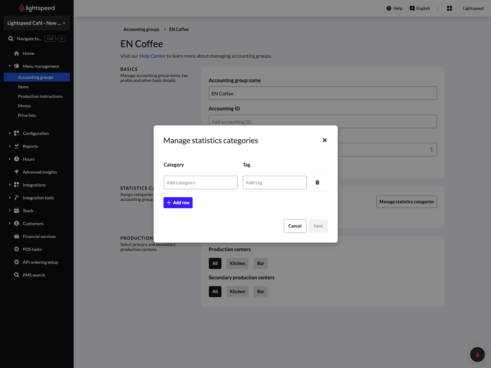Adding statistics categories and tags to accounting groups