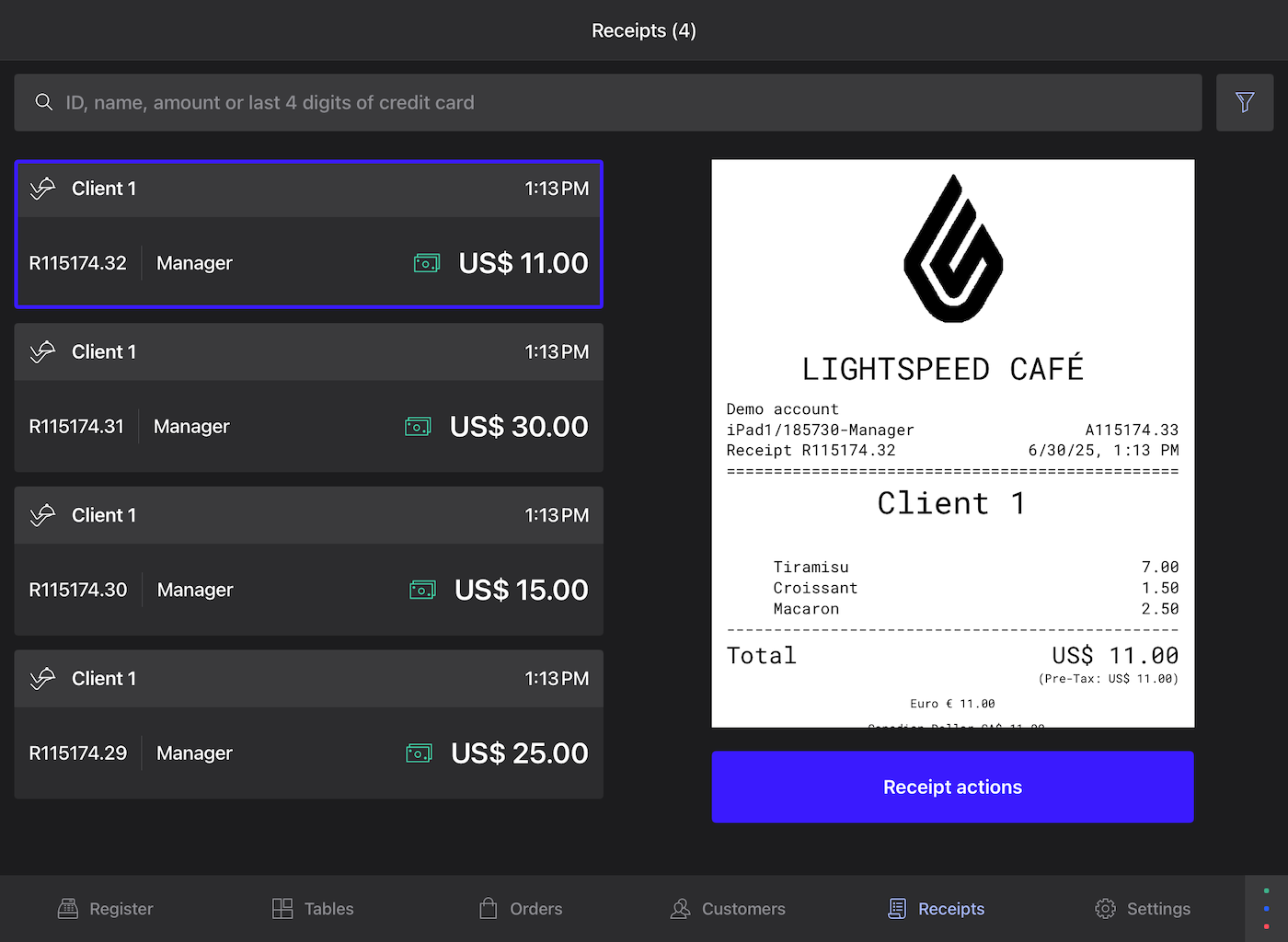 Écran Tickets dans Restaurant POS.
