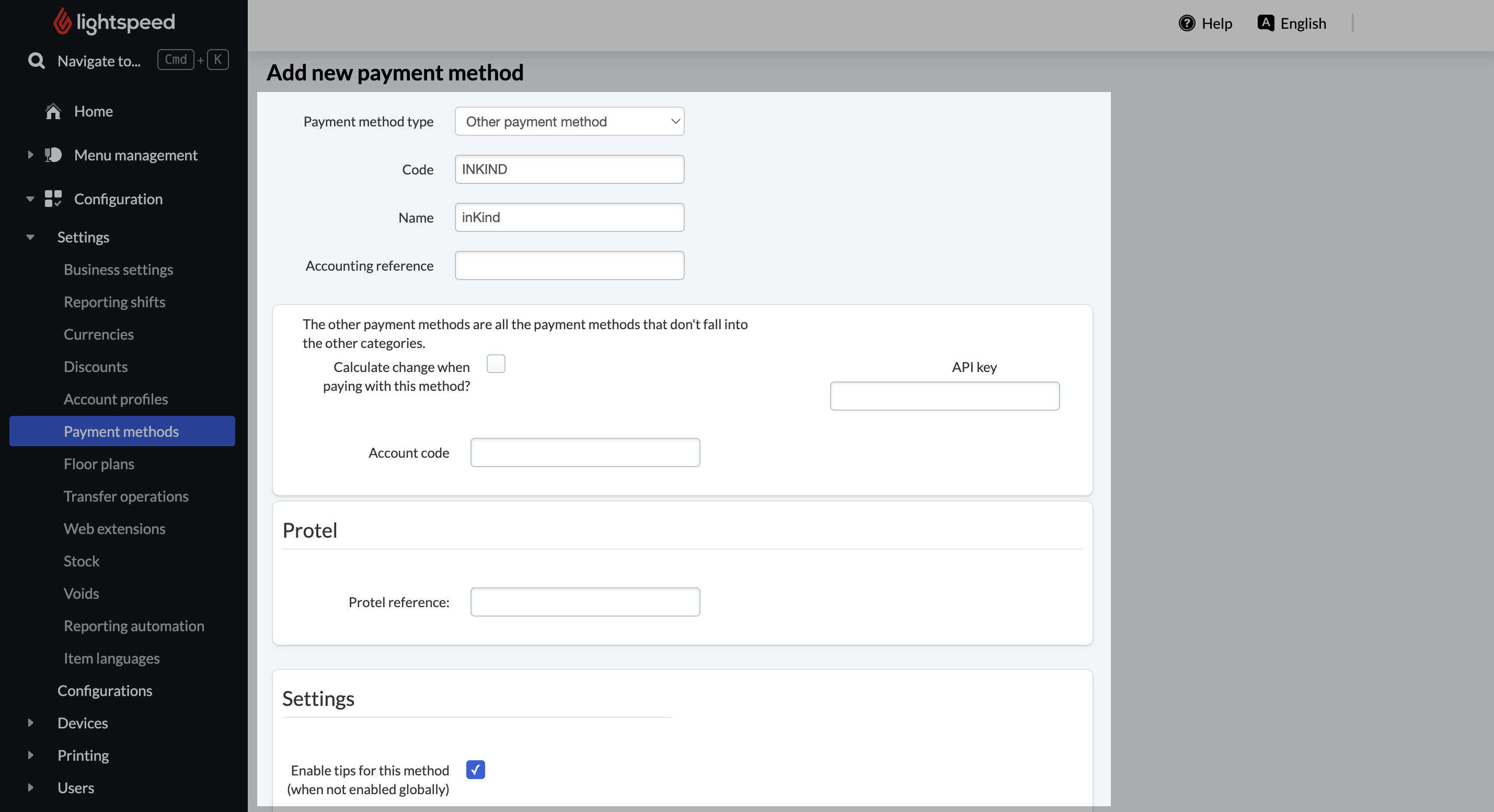 inKind toevoegen als betaalmethode in backoffice.