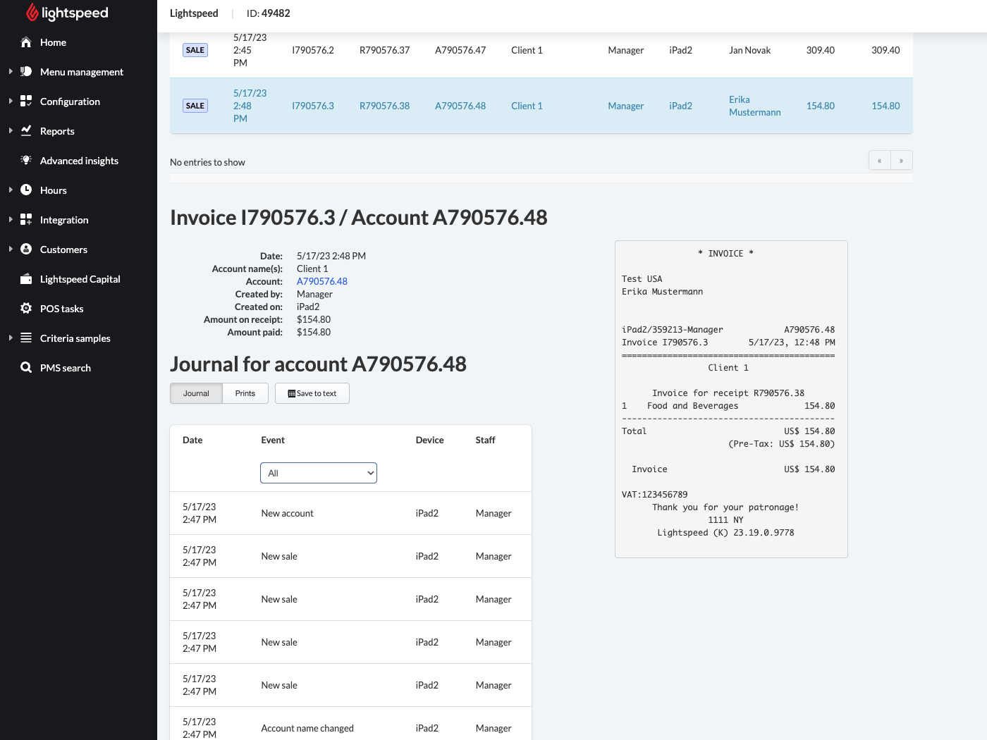 Journal view for invoices