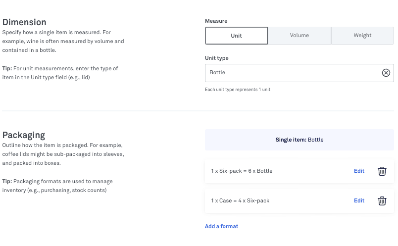 Formats d’emballage dans Lightspeed Inventory