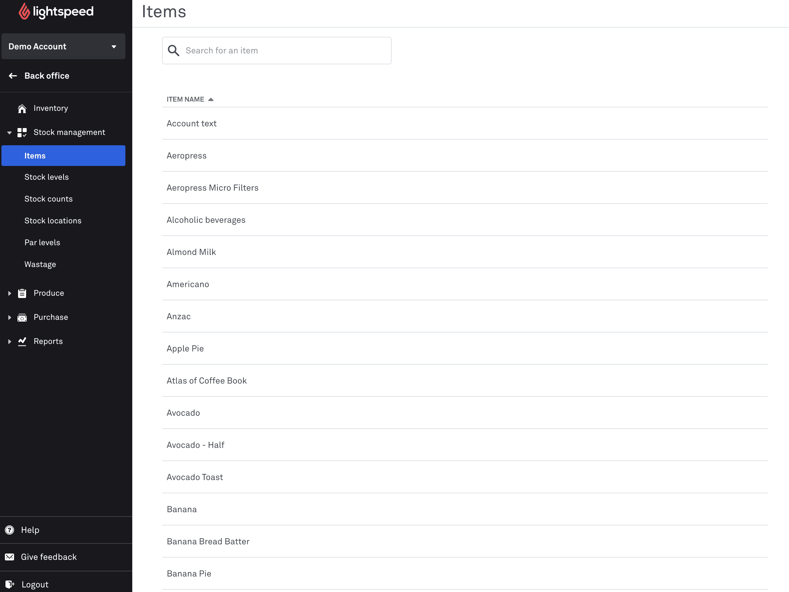 Page des détails des articles en stock