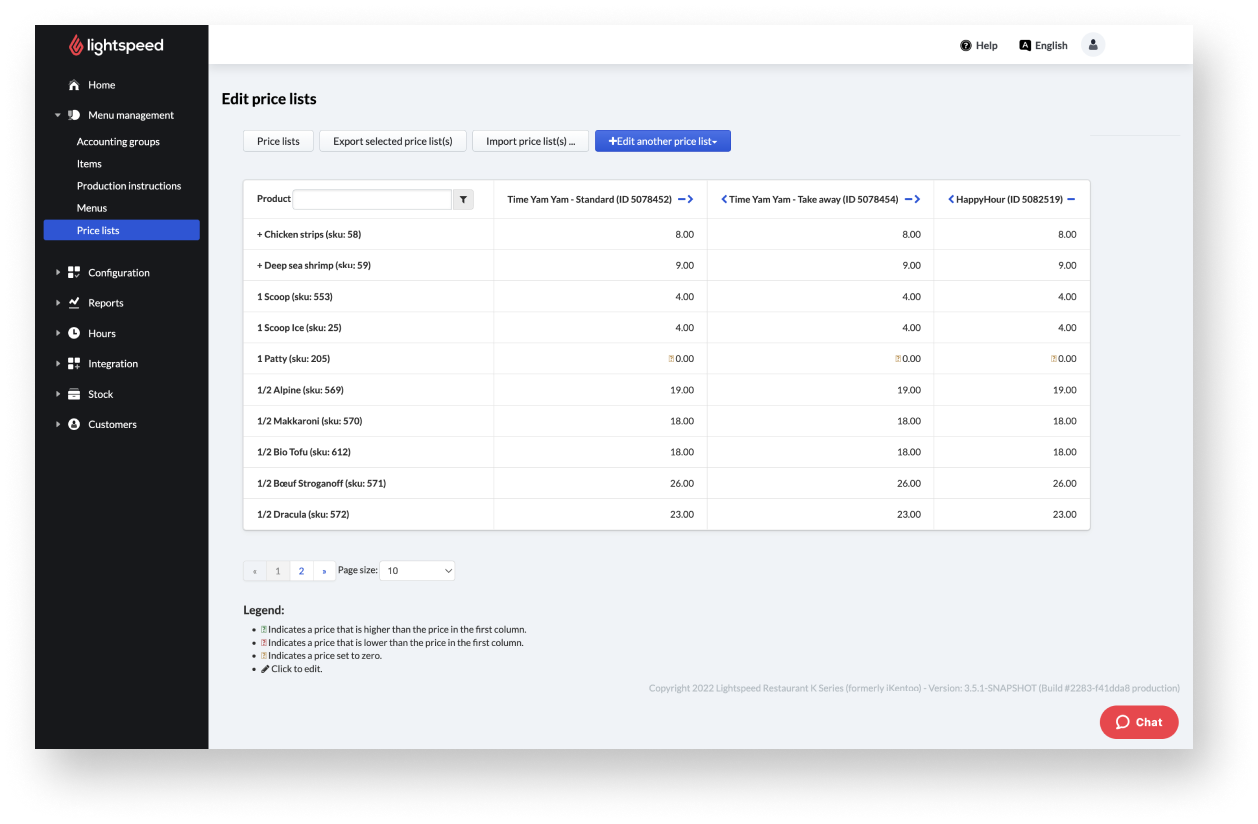 Modification et comparaison de plusieurs listes de prix