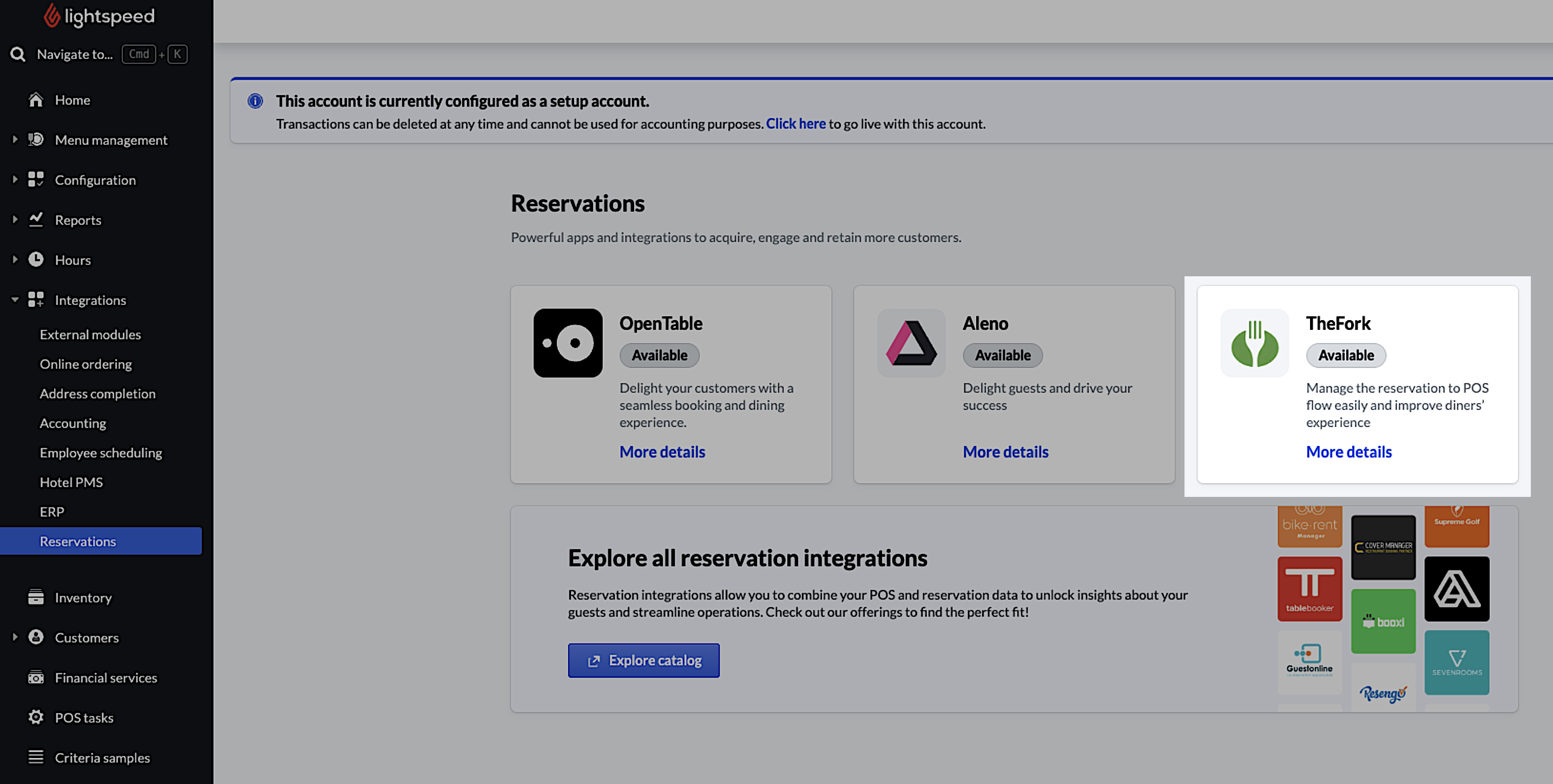 Vignette de l’intégration TheFork dans le back-office