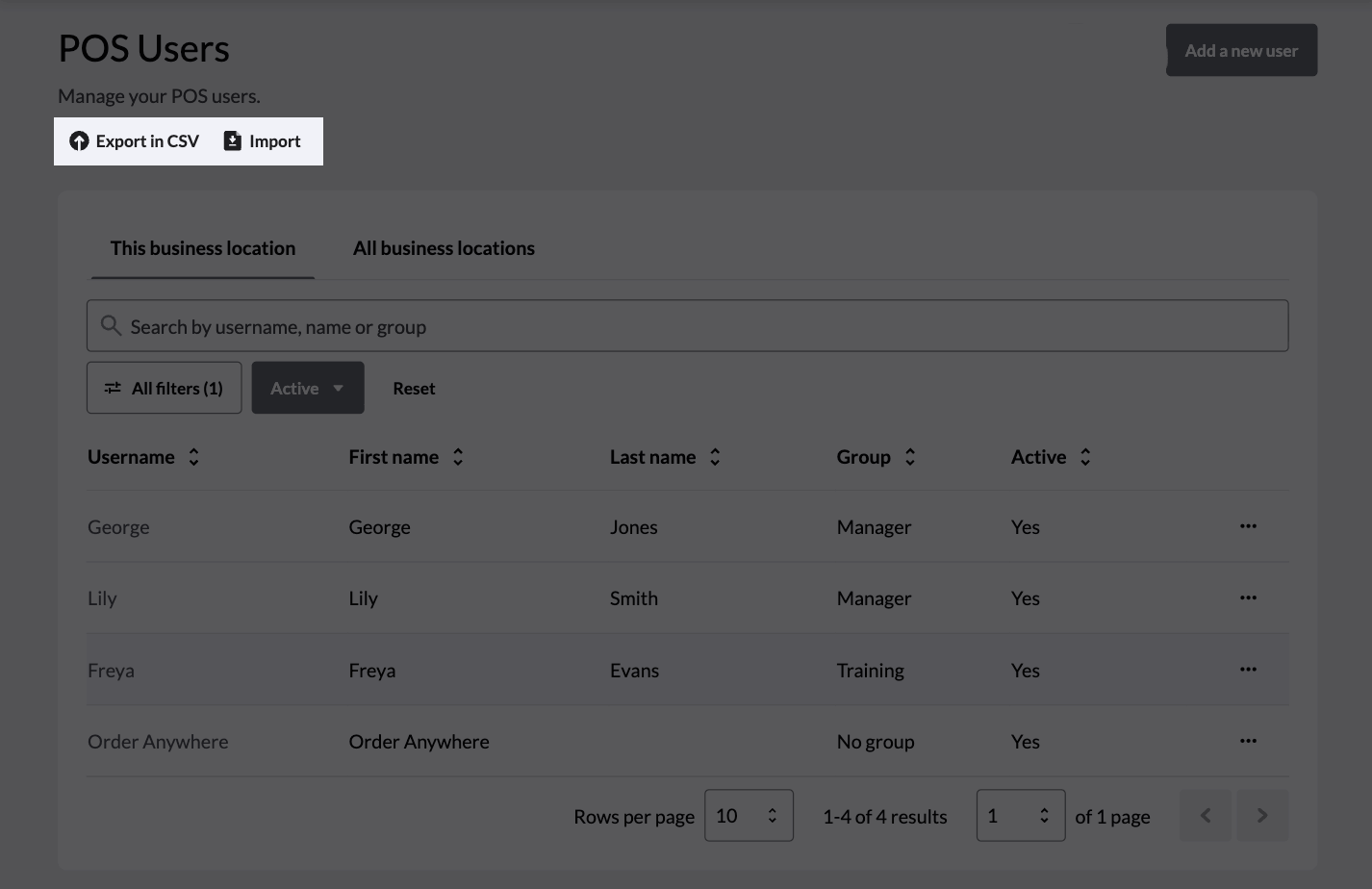 The Import and Export buttons highlighted