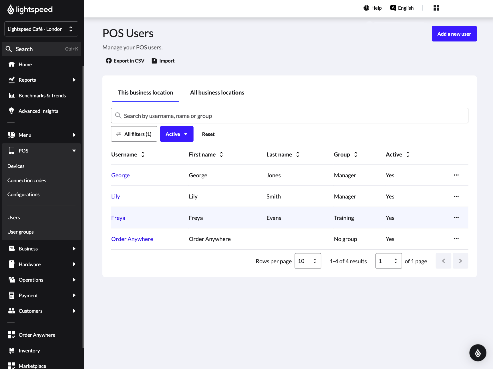 The POS users landing page