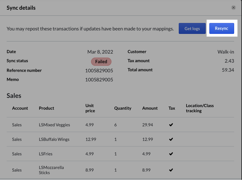 The Resync button highlighted