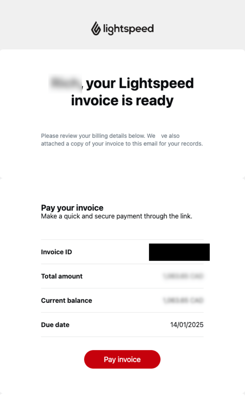 Een voorbeeld van een door Lightspeed gestuurde e-mail